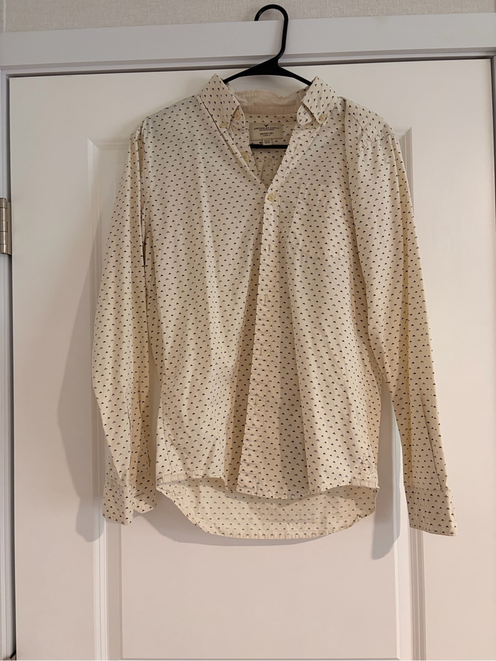 American Eagle Outfitters Cream Button-Down Shirt with Micro Print